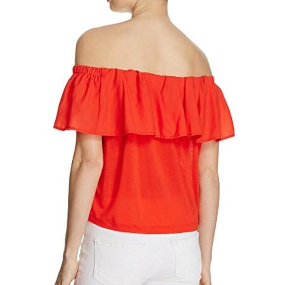 French Connection Off-the-Shoulder Ruffle Top – Red, Sunset Wave, S - Picture 2 of 10